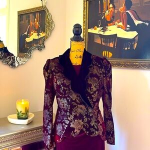 Vintage Scott McClintock Velvet jacket coat blazer gold red burgundy black S 4